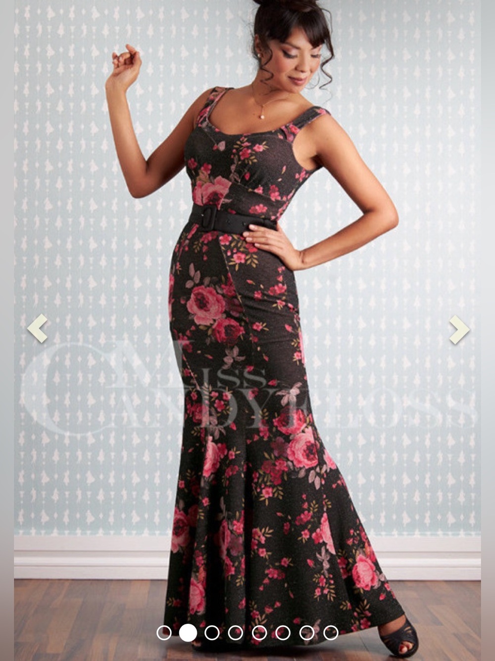 Francene-Lou -
Black Floral Shimmer Stretch Mermaid Wiggle Maxi Dress